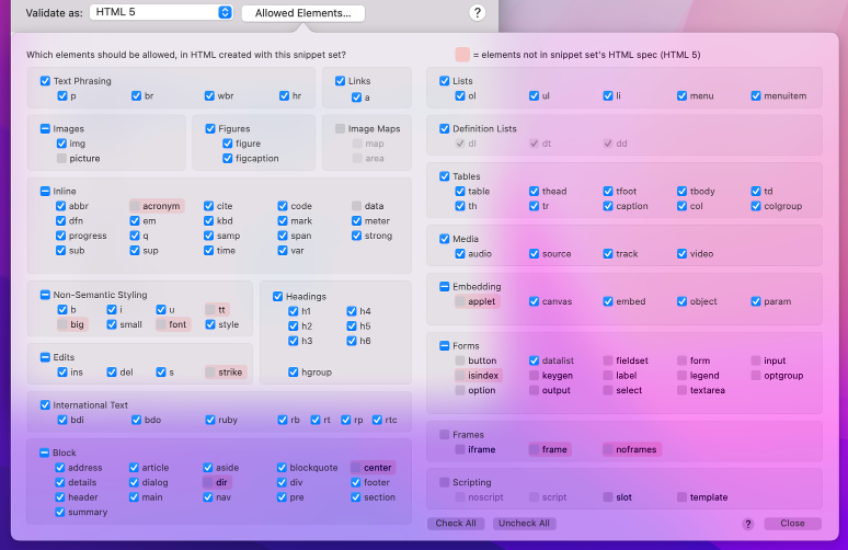 "Allowed Elements" Popover