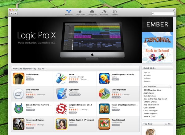 Mac App Store screen grab showing TypeMetal on the front page, August 8, 2013