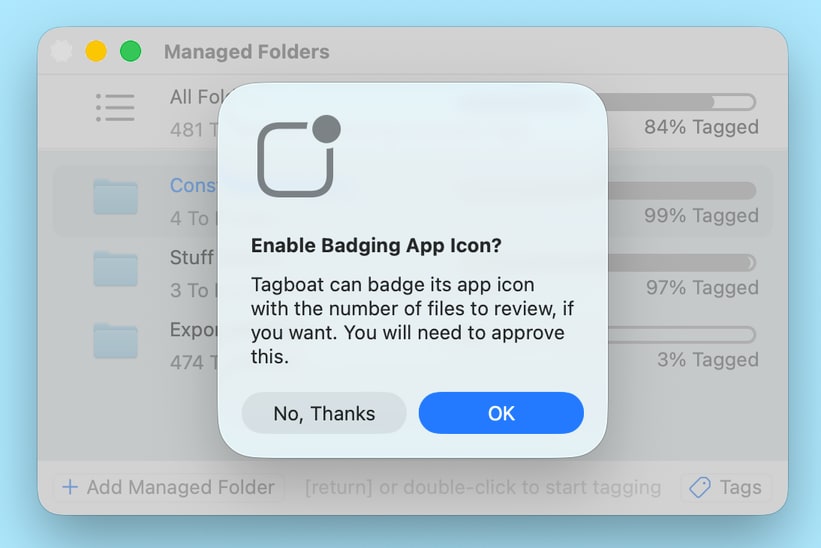 Tagboat prompting for permission to badge its app icon