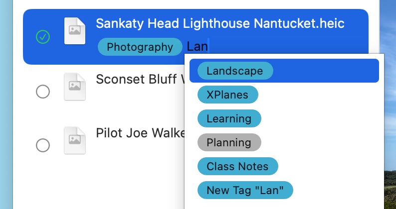 Typing Partial Names to Assign Tags to a File