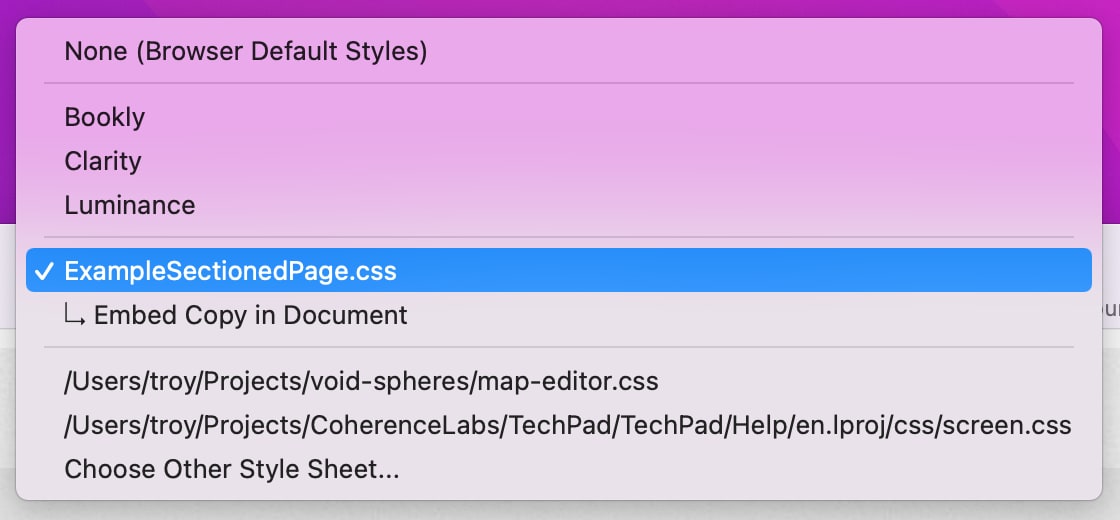 The Style Sheet Picker's Context Menu